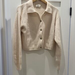 Aritzia Wilfred Cream Collared Ribbed Button-Front Cardigan